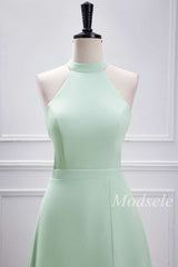 Sage Green Halter Maxi Dress with Slit