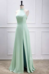 Sage Green Halter Maxi Dress with Slit