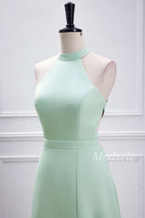 Sage Green Halter Maxi Dress with Slit