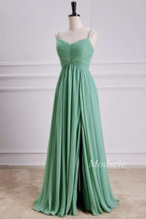 Sage Chiffon Spaghetti Strap Maxi Dress with Slit
