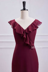 Asymmetrical Tiered Ruffle V-Neck Chiffon Bridesmaid Dress