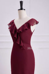 Asymmetrical Tiered Ruffle V-Neck Chiffon Bridesmaid Dress
