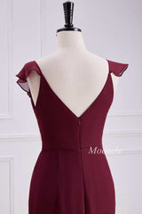 Asymmetrical Tiered Ruffle V-Neck Chiffon Bridesmaid Dress
