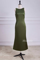 Tie Neck Keyhole Midi Dress in Olive Green