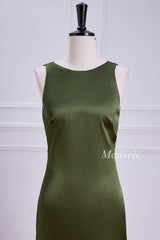 Tie Neck Keyhole Midi Dress in Olive Green