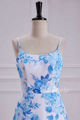 Floral Round Neck High-Low Dress with Spaghetti Straps