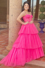 Tiered Ruffle Sequin-Embroidery Corset Long Prom Gown