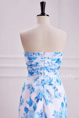 Floral Print Shirred Bodice Strapless Maxi Dress