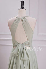 Keyhole Tie-Back A-Line Maxi Dress with Slit