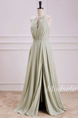 Keyhole Tie-Back A-Line Maxi Dress with Slit