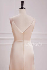 V-Neck Pleated Bodice Maxi Dress in Champagne