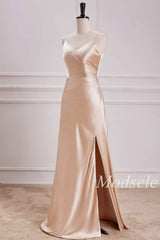 V-Neck Pleated Bodice Maxi Dress in Champagne