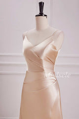 V-Neck Pleated Bodice Maxi Dress in Champagne