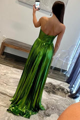 Metallic Strapless Pleated Gown in Rose Gold