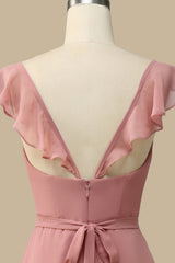 Dusty Rose Surplice Neck A-Line Chiffon Maxi Dress