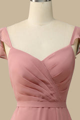 Dusty Rose Surplice Neck A-Line Chiffon Maxi Dress