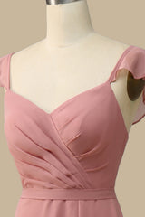 Dusty Rose Surplice Neck A-Line Chiffon Maxi Dress