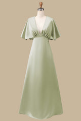 Dusty Sage Plunge V Maxi Dress with Half Sleeves