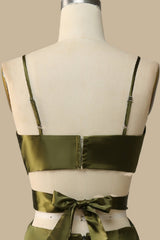 Olive Green V-Neck Cutout Maxi Dress with Spaghetti Straps