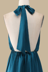 Turquoise Halter Blouson-Style Maxi Dress with Slit