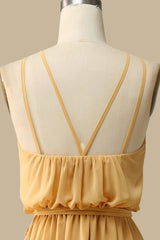 Blouson-Style Halter Chiffon Maxi Dress in Mustard Yellow
