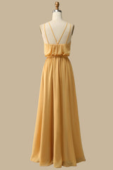 Blouson-Style Halter Chiffon Maxi Dress in Mustard Yellow