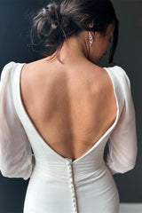 White Plunge V Backless Mermaid Long Wedding Dress