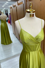 Olive Green Corset Lace-Up A-Line Long Formal Dress