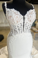 White Appliques Corset Backless Mermaid Long Wedding Dress