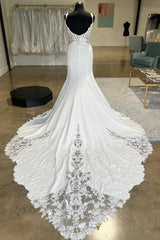 White Appliques Corset Backless Mermaid Long Wedding Dress