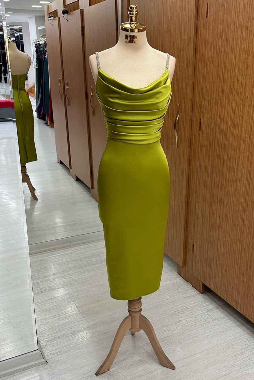 Olive Green Cowl Neck Midi Dress