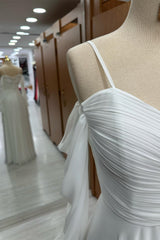 White Cold-Shoulder Chiffon Bridesmaid Dress
