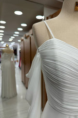White Cold-Shoulder Chiffon Bridesmaid Dress