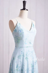 Floral Print Cowl Neck Cross-Back Chiffon Bridesmaid Dress