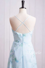 Floral Print Cowl Neck Cross-Back Chiffon Bridesmaid Dress