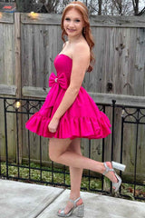 Strapless Ruffle Sleeveless A-Line Short Homecoming Dress with Bow