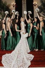 Classy Halter Satin Pleated Sleeveless Long Bridesmaid Dress