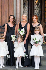 Elegant Black Straps Cowl Neck Satin Sleeveless Long Bridesmaid Dress
