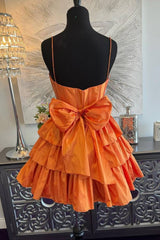 Straps A-Line Ruffle Homecoming Dress with Bow