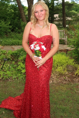 Mermaid Spaghetti Straps Glitter Mermaid Long Prom Formal Dress