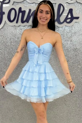 Strapless A-Line Ruffles Empire-Waist Sleeveless Chiffon Short Homecoming Dress