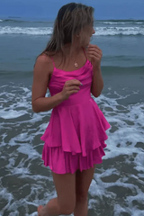 Pink Spaghetti Straps Ruffles Satin Sleeveless Short Homecoming Dress