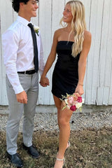 Simple Strapless Scoop Neck Satin Sleeveless Bodycon Homecoming Dress