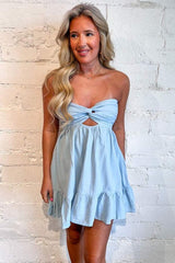 A-Line Strapless Empire-Waist V-Neck Pleated Satin Short Homecoming Dress