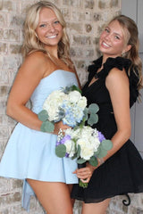 Blue A-Line Strapless Empire-Waist Sleeveless Short Homecoming Dress