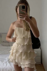 Spaghetti Straps Ruffles Pleated Sleeveless Mini Homecoming Party Dress