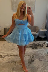 Strapless V-Neck A-Line Empire-Waist Layered Chiffon Homecoming Dress