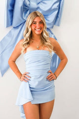 Classy Strapless Pleats Satin Sleeveless Mini Homecoming Dress