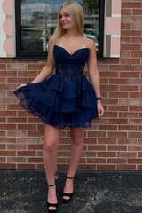Strapless A-Line Empire-Waist V-Neck Layered Short Homecoming Dress