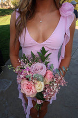 Chic Straps V-Neck A-Line Sleeveless Chiffon Ruffles Short Homecoming Dress